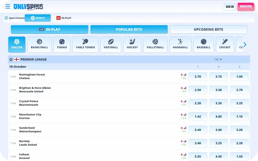 onlyspins casino sport