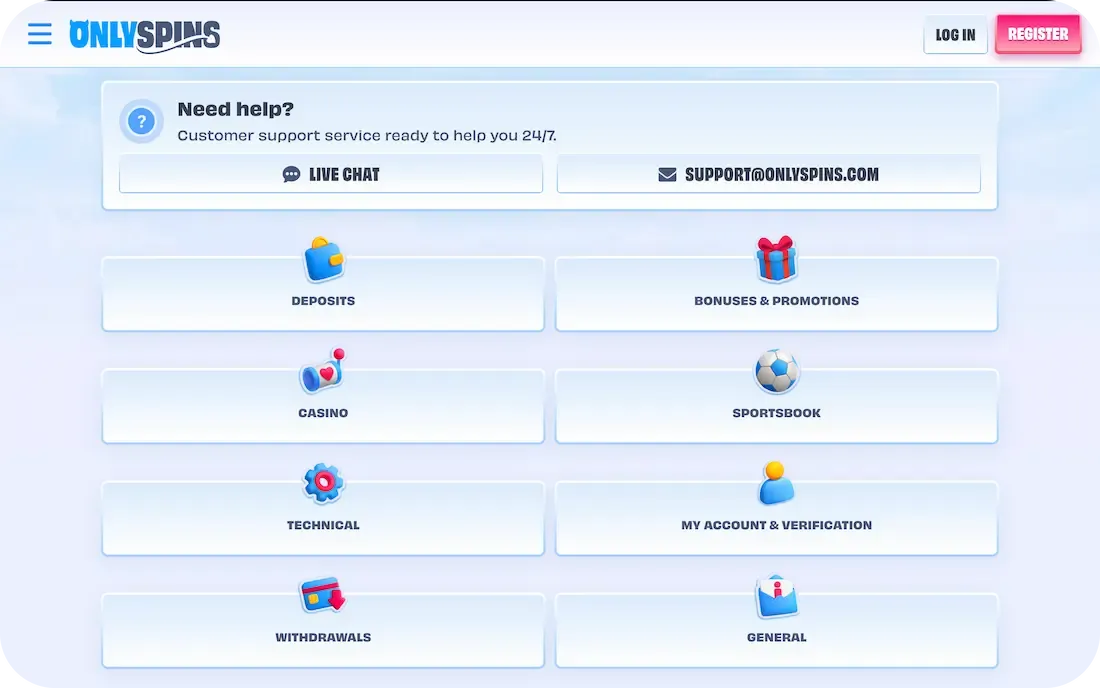 onlyspins casino faq