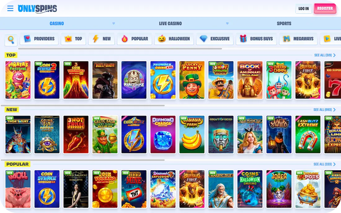 onlyspins casino games