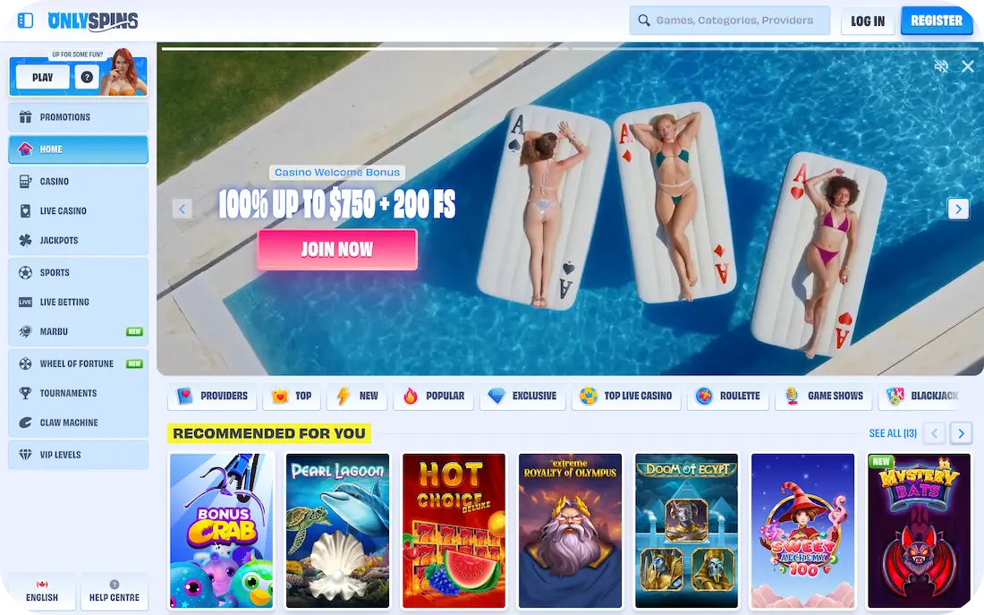 onlyspins casino home