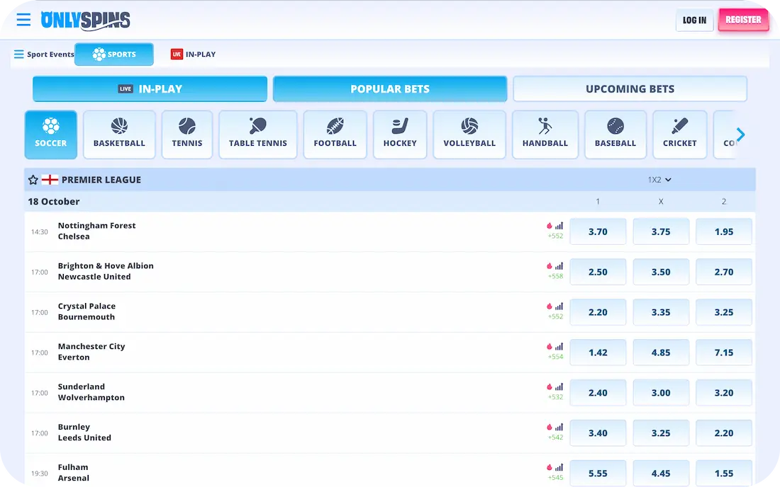 onlyspins casino sports