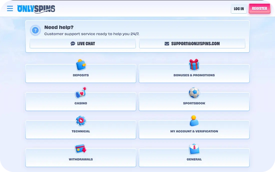 onlyspins casino support